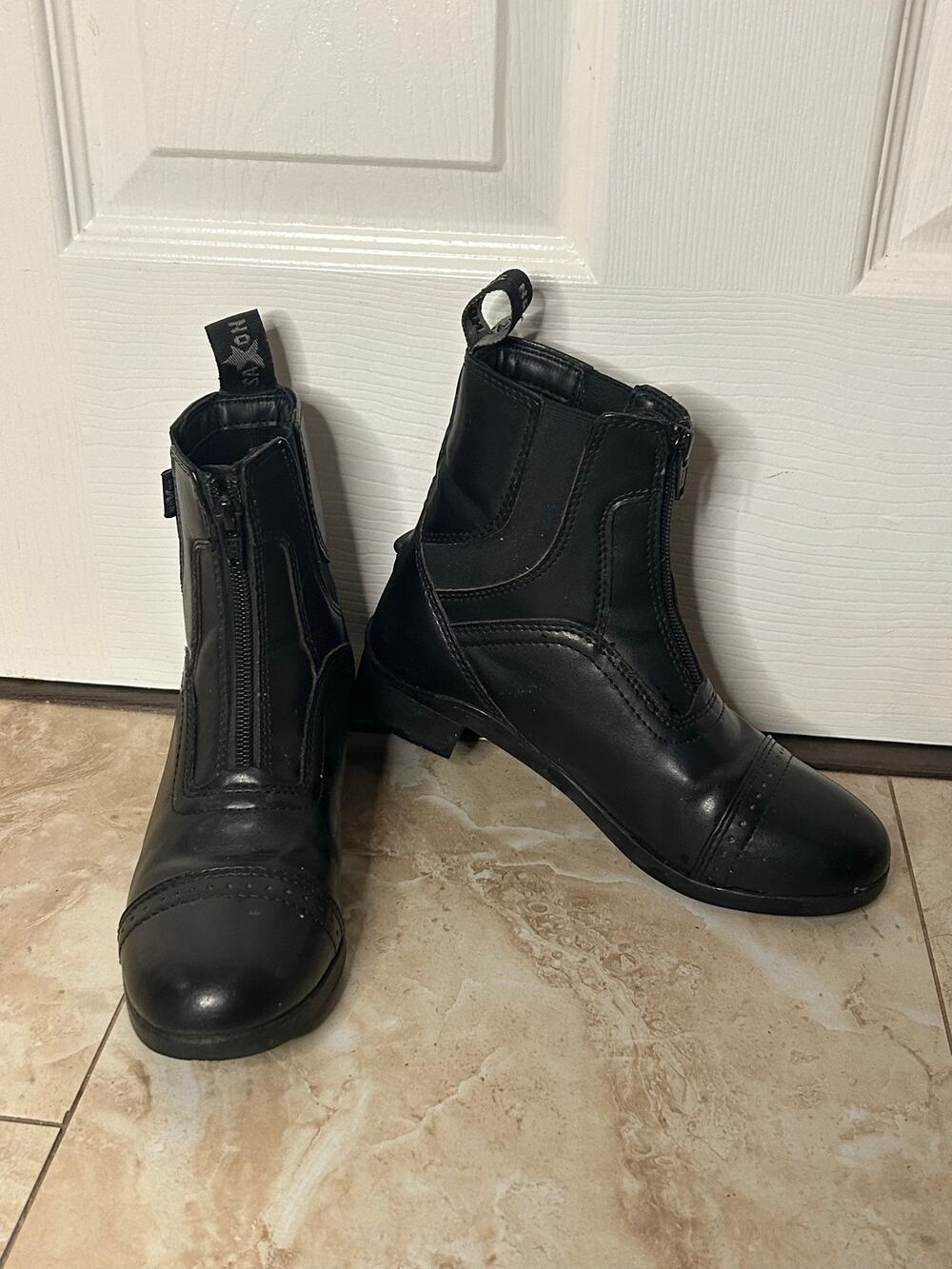 Saxon Kids Sz 4 Black Zip Paddock Riding Boots Equestrian Girls Horseback Riding